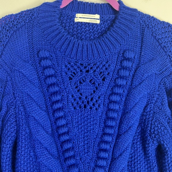 Anthropologie Cropped Cable-Knit Sweater Royal Blue Size XXS - Picture 4 of 11